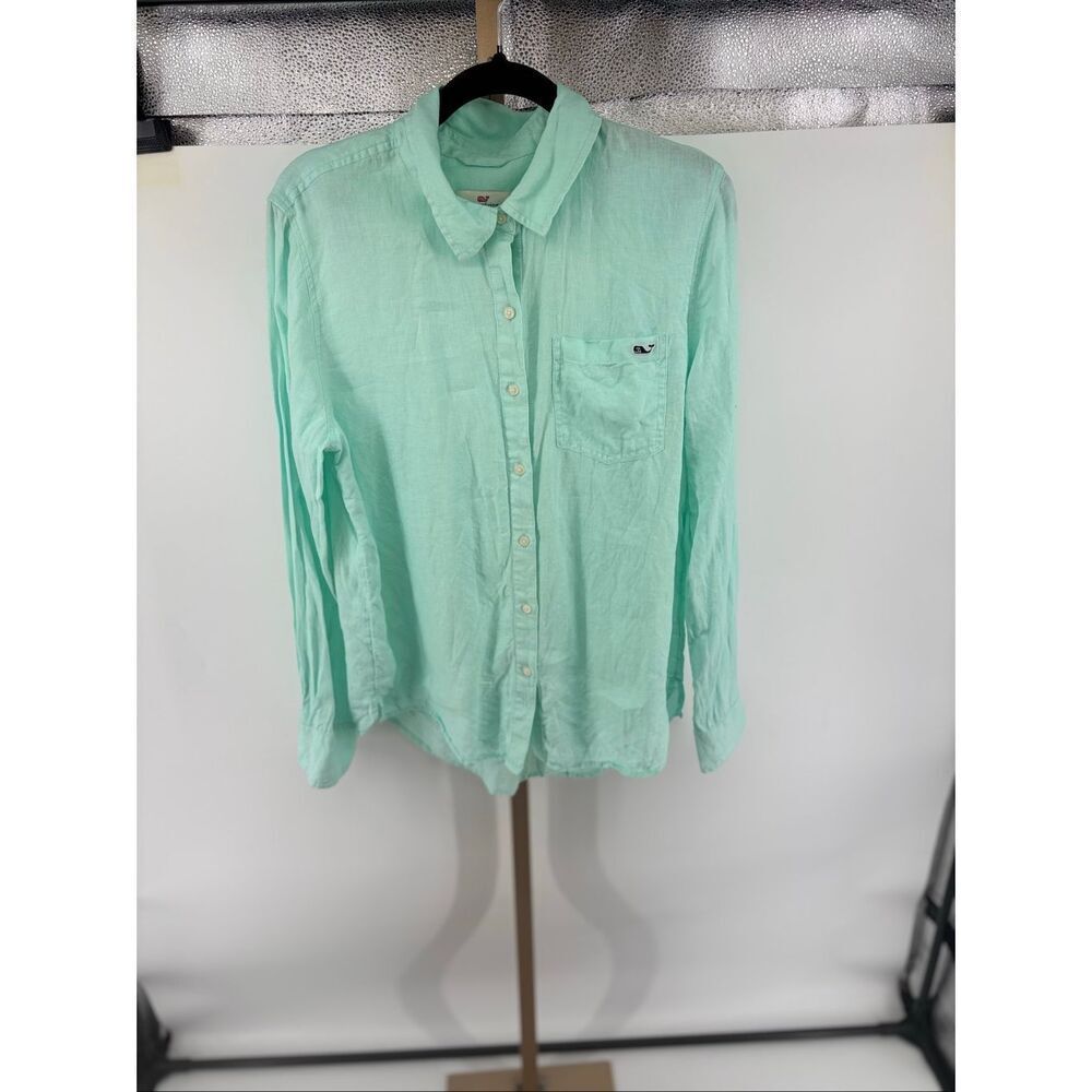 Vineyard Vines 100% Linen Button Down Shirt Coastal Preppy Beach Size 8 Womens